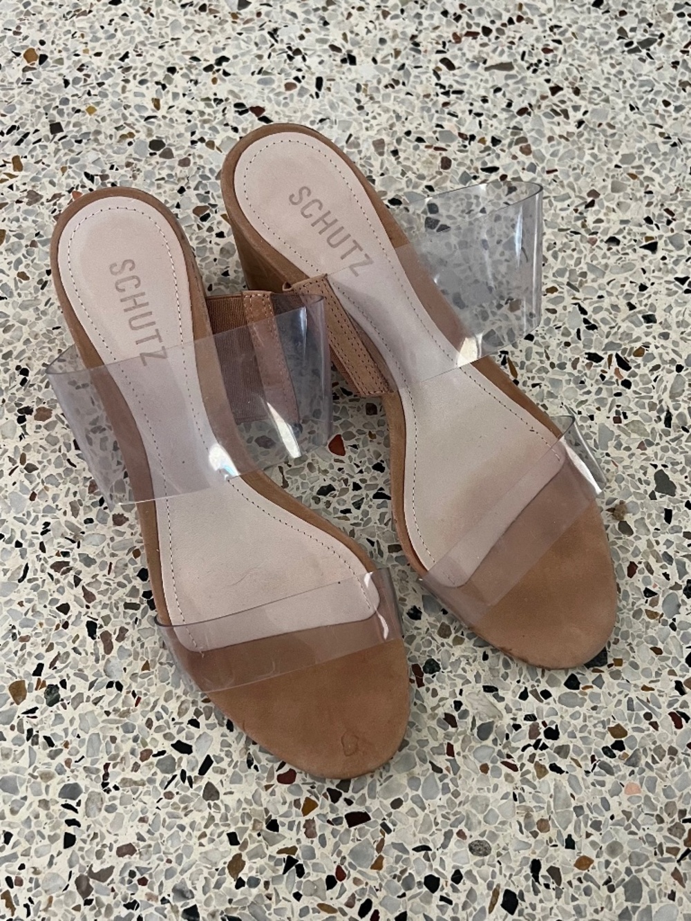 schutz clear strap heels size 8
